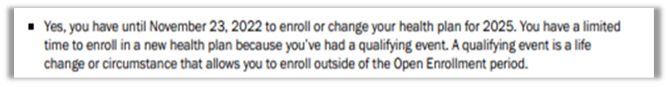 screenshot of Health Connector Eligibility Approval Notice dated 1/31/2025-2/3/2025 with incorrect SEP date of 11/23/2022